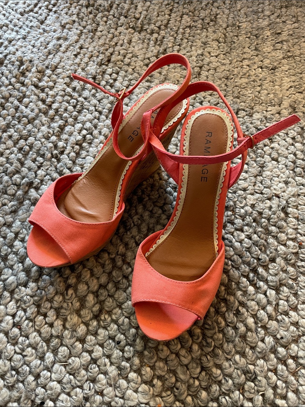 Rampage W 11 Coral Pink Open-Toe Ankle Strap Wedges